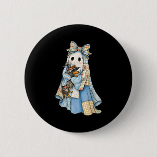 Retro Halloween Blaues Denim-Geist-Dachshund Lusti Button