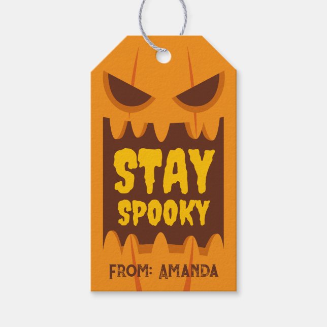 Retro Halloween Bleibe Spooky Orange Pumpkin Face Geschenkanhänger (Vorderseite)