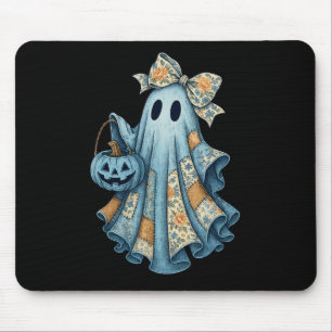 Retro Halloween Blue Denim Ghost Fall Pumpkin Spoo Mousepad