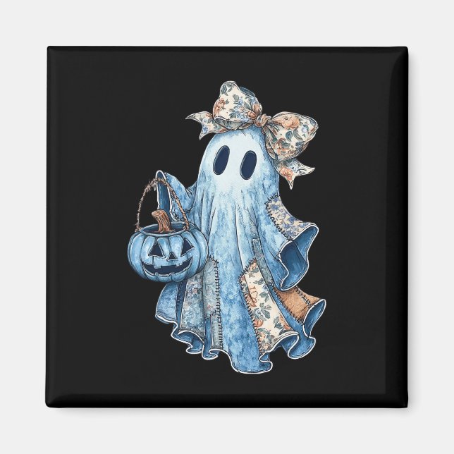 Retro Halloween Blue Denim Ghost Spooky Ghost Ghos Magnet (Vorne)