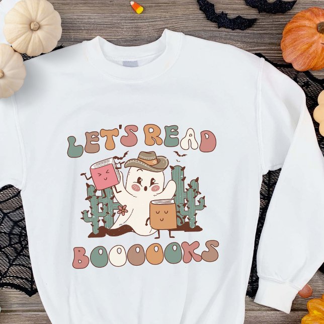 Retro Halloween Book Western Boo Ghost Lehrer Sweatshirt (Von Creator hochgeladen)