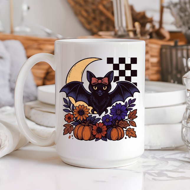 Retro Halloween-Boot mit mondgotischer Ästhetik Kaffeetasse (This retro Halloween bat design captures spooky charm with a gothic twist.)