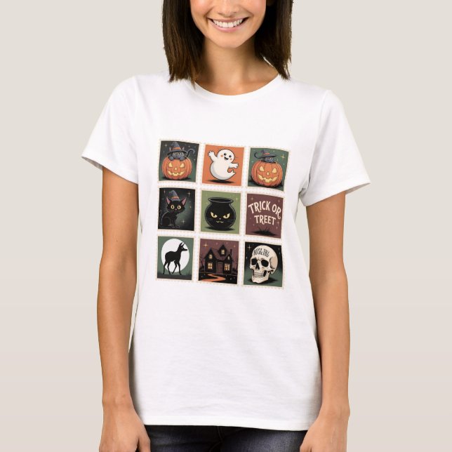 Retro-Halloween-Briefmarkensammlung T-Shirt (Vorderseite)