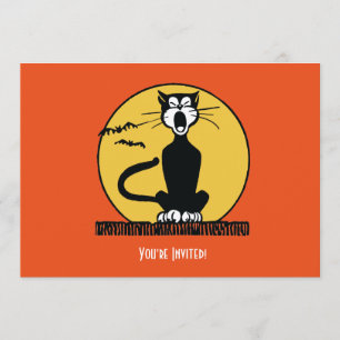Retro Halloween Cat and Moon Einladung