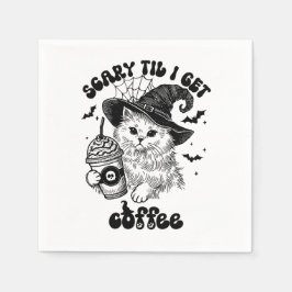 Retro Halloween Cat Kaffee Beängstigend, bis ich K Serviette