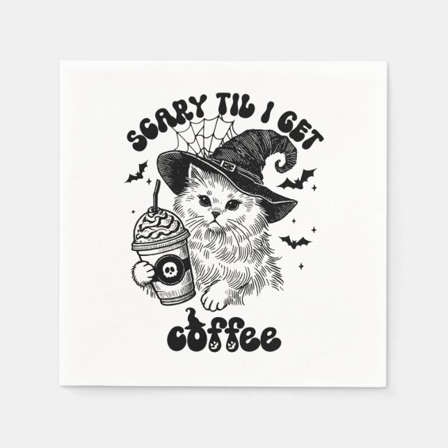 Retro Halloween Cat Kaffee Beängstigend, bis ich K Serviette (Vorderseite)