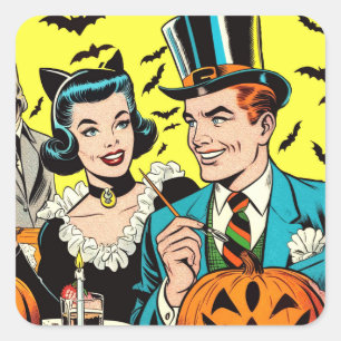 Retro Halloween Comic Quadratischer Aufkleber