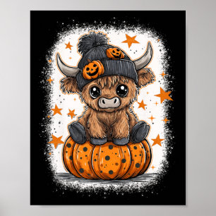 Retro Halloween Cow Pumpkin Fall Cow Erntedank Poster