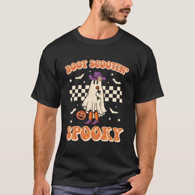 Retro Halloween Cowgirl Ghost Western Boot Scootin T-Shirt (Vorderseite)