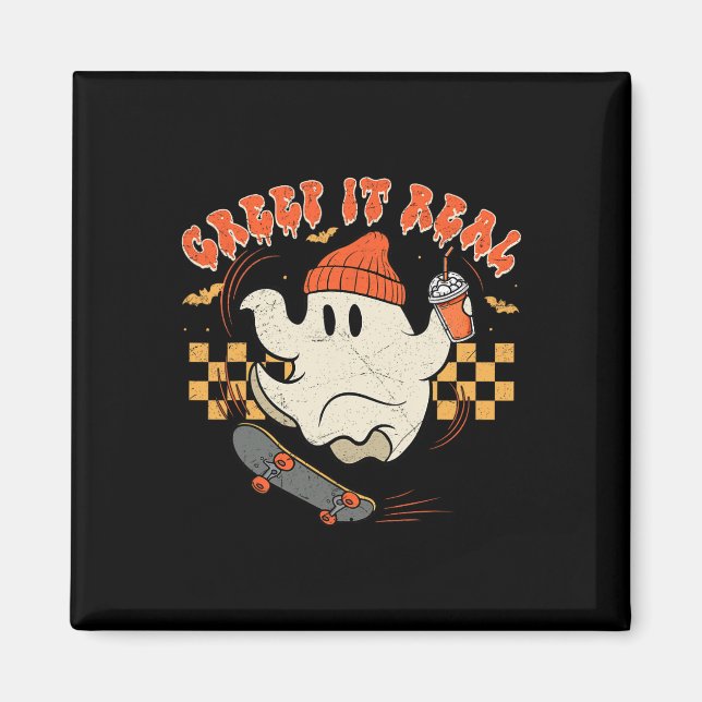 Retro Halloween Creep It Real Ghost Boy Fall Seaso Magnet (Vorne)