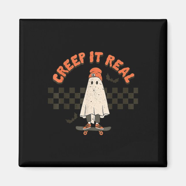 Retro Halloween Creep it real Ghost Boy Fall Seaso Magnet (Vorne)