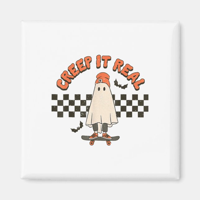 Retro Halloween Creep It Real Ghost Boy Fall Seaso Magnet (Vorne)