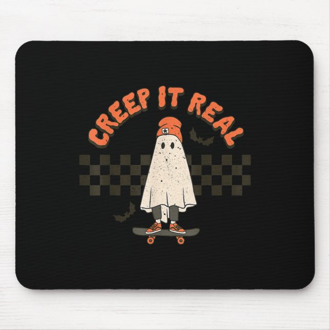 Retro Halloween Creep it real Ghost Boy Fall Seaso Mousepad (Vorne)