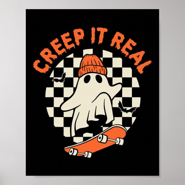 Retro Halloween Creep It Real Ghost Boy Fall Seaso Poster (Vorne)