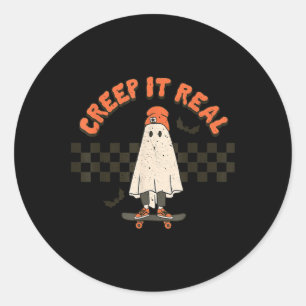 Retro Halloween Creep it real Ghost Boy Fall Seaso Runder Aufkleber