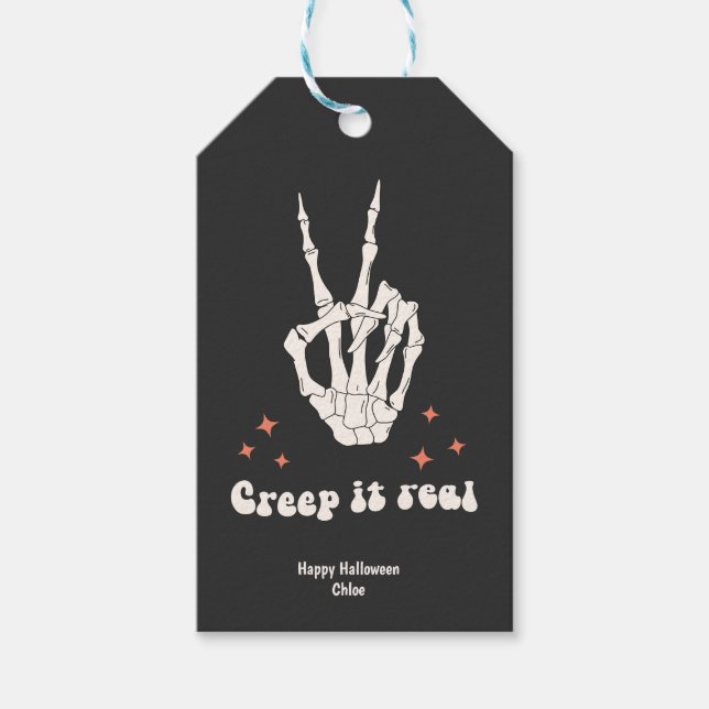 Retro Halloween Creep it Real Skeleton Geschenkanhänger (Vorderseite)
