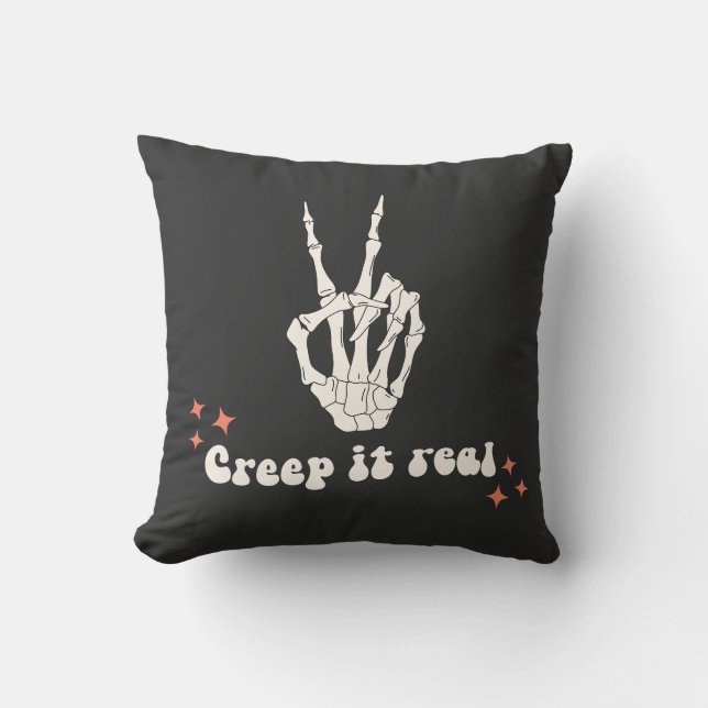 Retro Halloween Creep it Real Skeleton Kissen (Vorderseite)