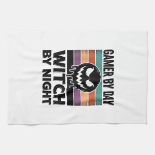 Retro-Halloween-Design für Gamer bei Tag und Hexe Geschirrtuch