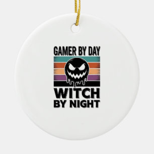 Retro-Halloween-Design für Gamer bei Tag und Hexe Keramik Ornament
