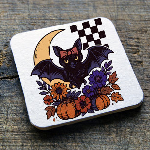Retro-Halloween-Fledermaus mit Mond-Gothic-Ästheti Rechteckiger Pappuntersetzer