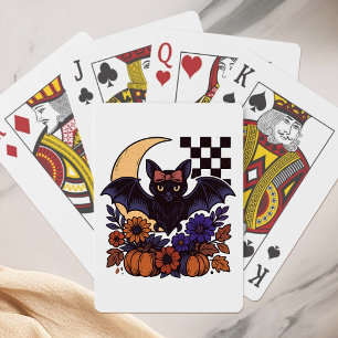 Retro-Halloween-Fledermaus mit Mond im gotischen S Spielkarten