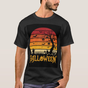 Retro-Halloween-Friedhofs-Sonnenuntergangs-Vektor T-Shirt