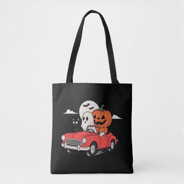 Retro-Halloween-Geist-fährt-rotes-Auto-T-Shirt  (Vorderseite)
