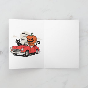Retro-Halloween-Geist-fährt-rotes-Auto-T-Shirt  Karte