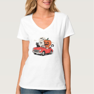 Retro-Halloween-Geist-fährt-rotes-Auto-T-Shirt T-Shirt