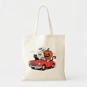 Retro-Halloween-Geist fährt rotes Auto Tragetasche