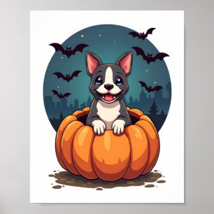 Retro Halloween-Geist Französische Bulldogge Gothi Poster