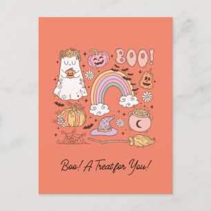 Retro-Halloween-Geist-Kürbis-Spinnennetz-Hut der H Postkarte