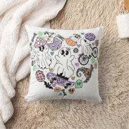 Retro Halloween Geister und Kürbisherzen Kissen