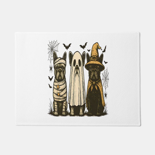 Retro Halloween Ghost French Bulldog Gothic Png Fußmatte (Vorderseite)
