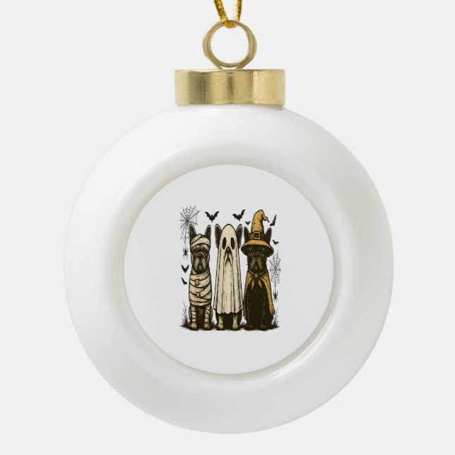 Retro Halloween Ghost French Bulldog Gothic Png Keramik Kugel-Ornament (Vorderseite)