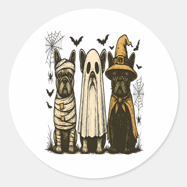 Retro Halloween Ghost French Bulldog Gothic Png Runder Aufkleber (Vorderseite)