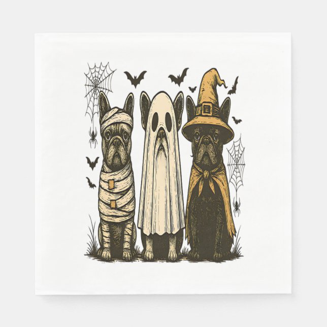 Retro Halloween Ghost French Bulldog Gothic Png Serviette (Vorderseite)