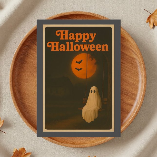 Retro Halloween Ghost Moon Karte (Von Creator hochgeladen)