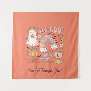 Retro Halloween Ghost Pumpkin Spider Web Hexenhut Wandteppich