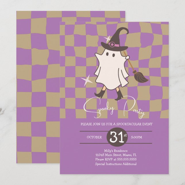 Retro Halloween Ghost Spooky Geburtstagsparty Einladung (Vorne/Hinten)