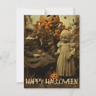 Retro Halloween gruselige Mädchen mit geschnitzten Postkarte