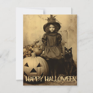 Retro Halloween gruseliges Mädchen mit schwarzer K Postkarte