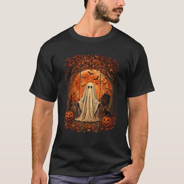 Retro Halloween Haunted Ghost Swing Scary Pumpkin  T-Shirt (Vorderseite)
