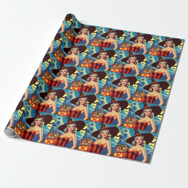 Retro-Halloween-Hexen-Pin-up Geschenkpapier (Ungerollt)