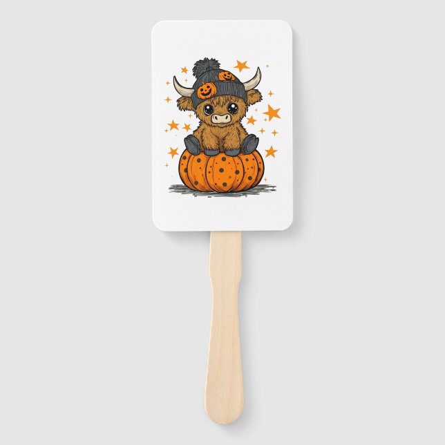 Retro Halloween Highland Cow Fächer (Vorderseite)