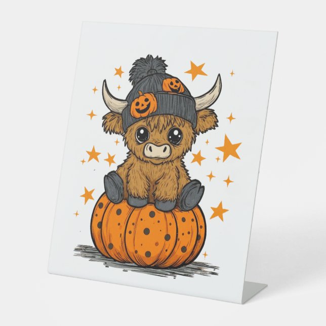 Retro Halloween Highland Cow Sockelschild (Vorderseite)