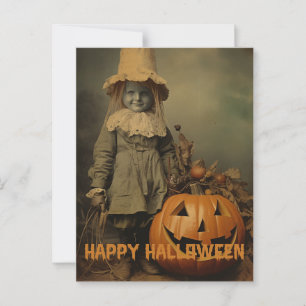 Retro Halloween Kätzchen mit geschnitzten Kürbisse Postkarte