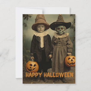 Retro Halloween Kätzchen mit geschnitzten Kürbisse Postkarte