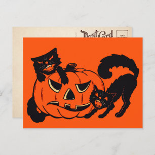 Retro Halloween Katzen Postkarte