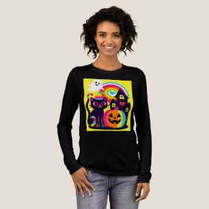 Retro Halloween Kawaii Black Cat, Pumpkin Design Tri-Blend Shirt